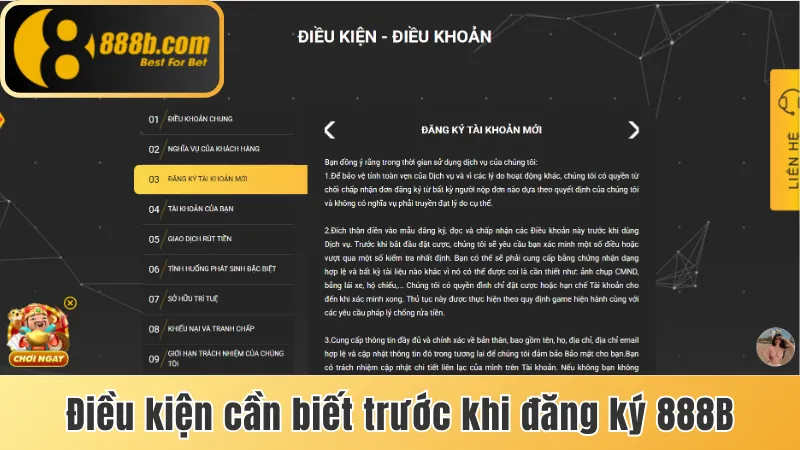 Đăng kí 888b - Hướng Dẫn Quy Trình Cụ Thể, Chi Tiết Nhất 1 Điều kiện cần biết trước khi đăng kí 888b