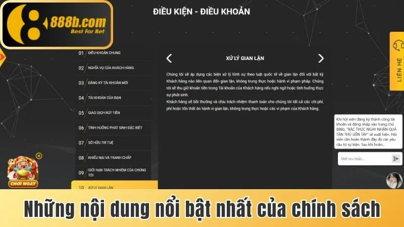 Điều Khoản & Điều Kiện 888b – Bảo Vệ Quyền Lợi Người Chơi 2 Những nội dung nổi bật nhất của chính sách