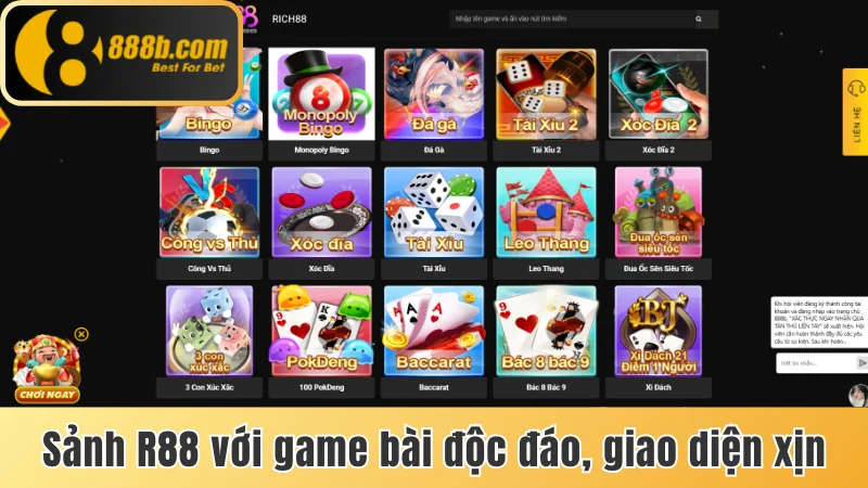 Sảnh R88 với game bài độc đáo, giao diện cực xịn